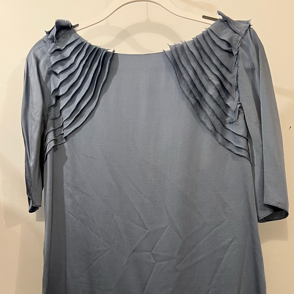 Elizabeth and James Silk Dress Origami Pleated Sleeve Blue Size S